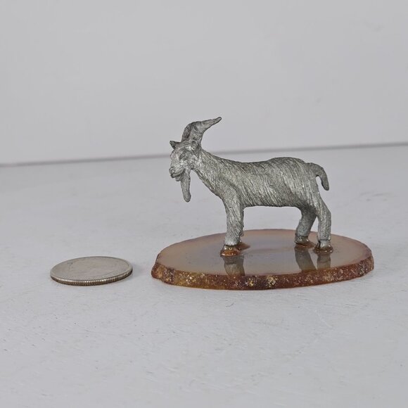 Miniature Pewter Billy Goat Figurine On Agate Base - Picture 6 of 8